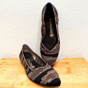 Rothy’s “The Point” Black & Rose Gold Metallic.